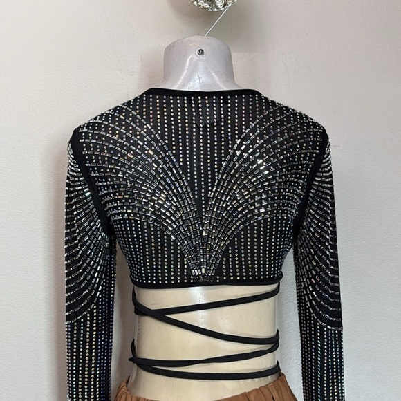 (A5) BAJUL Sheer Crop Top with Rhinestones and Trim, Size M - Picture 6 of 10